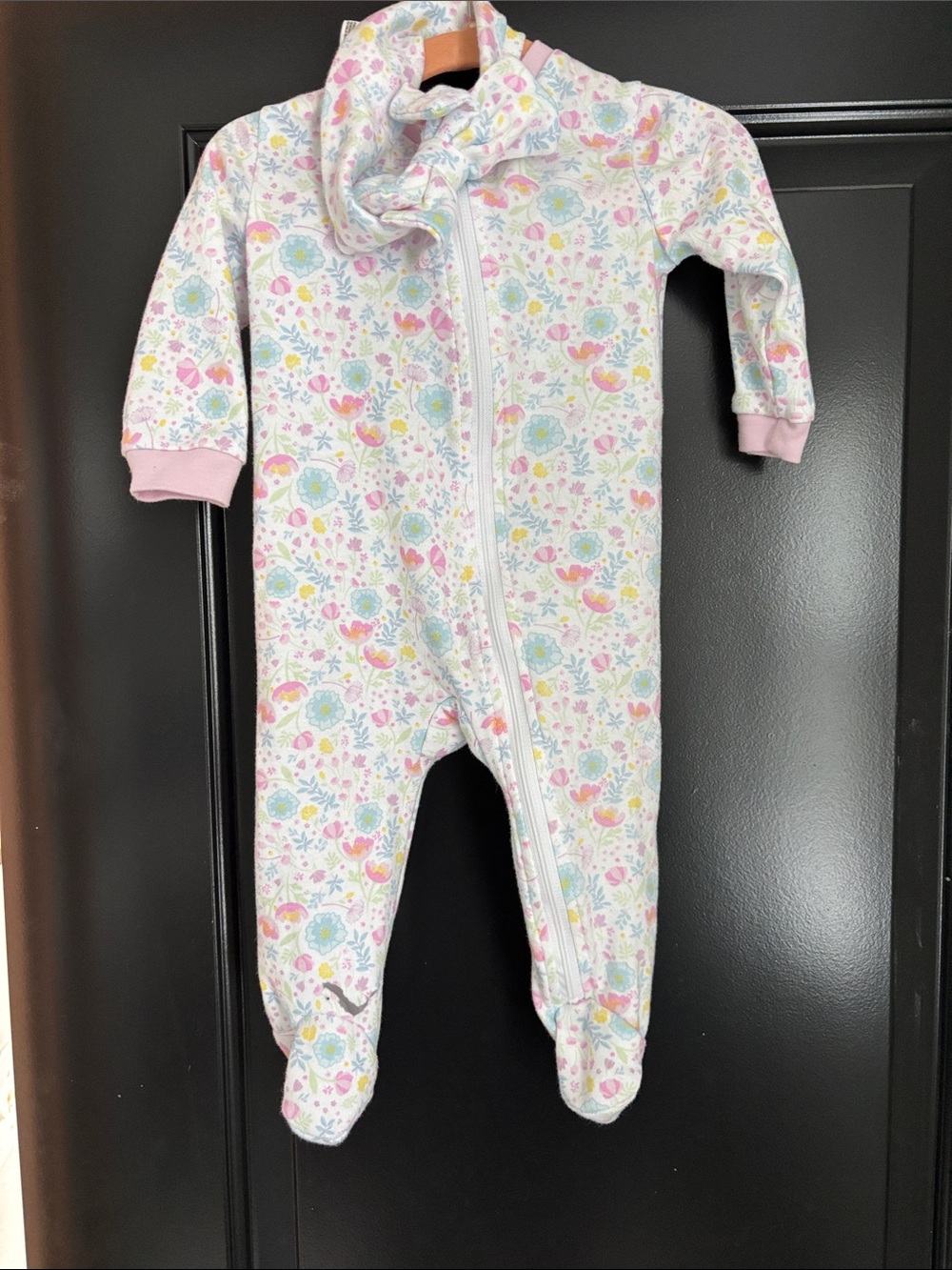 6-9M Infant Floral Footed One-Piece with Matching Bow